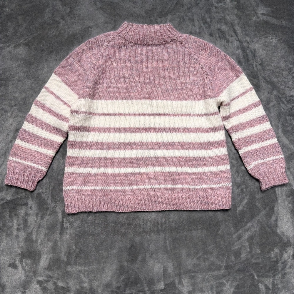 Hand Knit Wool Mohair Sweater Womens S/M Pink Raglan Striped Pullover Luxury‎